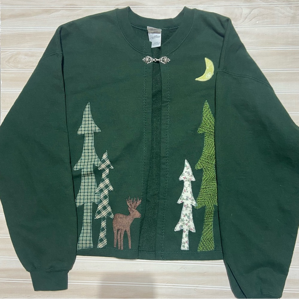 Handmade Open Cardigan with Forest Patches and Clasp